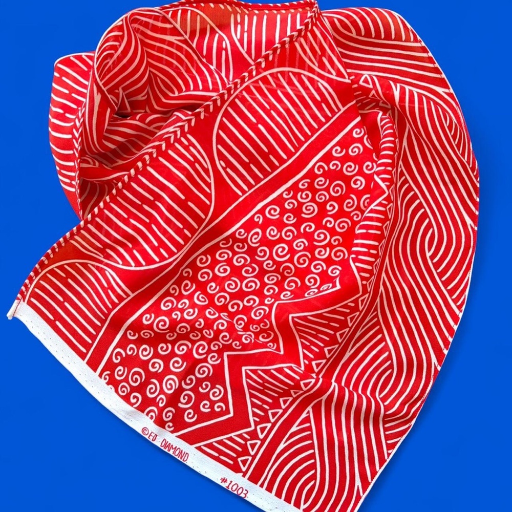 1970s Red/Orange & White Graphic Geo Scarf